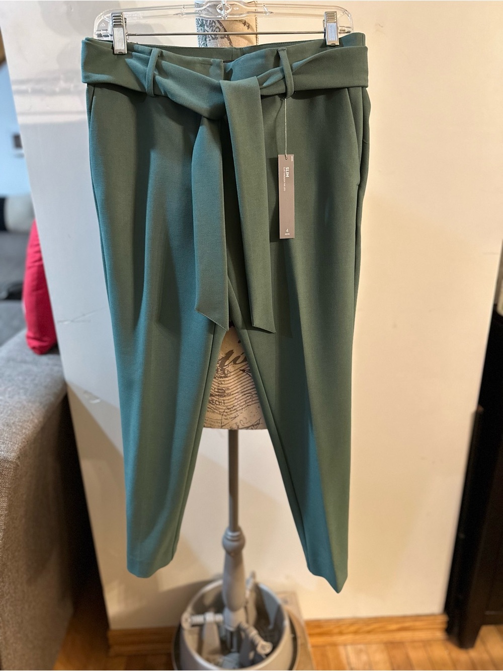 LOFT Teal Belted Cropped Tapered Pants